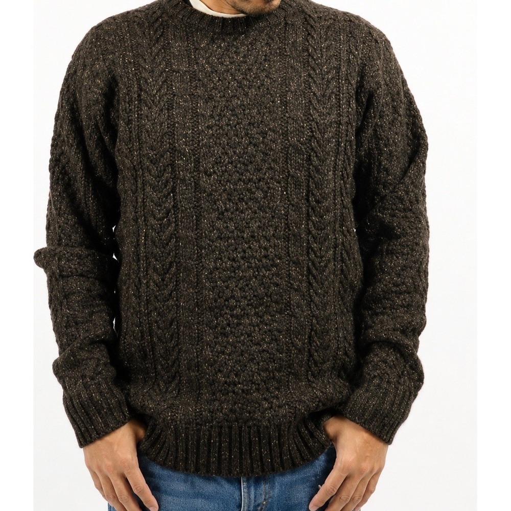Pendleton Men's Shetland Fisherman Wool Cable Knit Sweater Small Brown